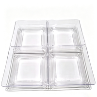 Plateau en plastique à 4 compartiments, assiettes transparentes pour apéritifs, plateau carré pour desserts, pour fêtes et mariages