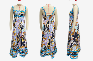 Vestido largo <span class=keywords><strong>de</strong></span> verano sexy para <span class=keywords><strong>mujer</strong></span> con tirantes, encaje y patchwork, con escote pronunciado y cintura natural, para comercio exterior. - Product Image 5