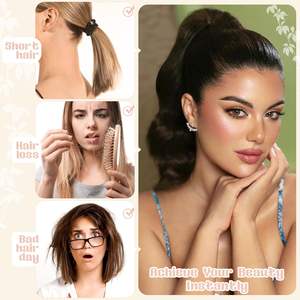 Extension de queue de cheval synthétique pré-collée à clipser, bouclée et ondulée, 15 pouces, marron <span class=keywords><strong>clair</strong></span> mélangé blond <span class=keywords><strong>cendré</strong></span>, pour femmes - Product Image 5