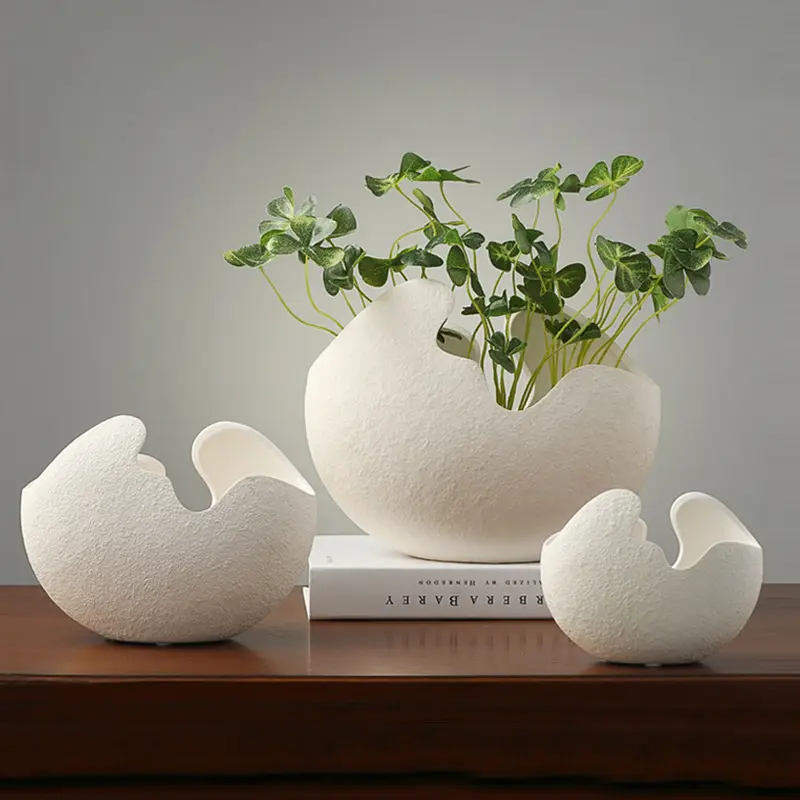 Creative modern style white eggshell craft decorative ornaments flower arrangement ceramic egg vases