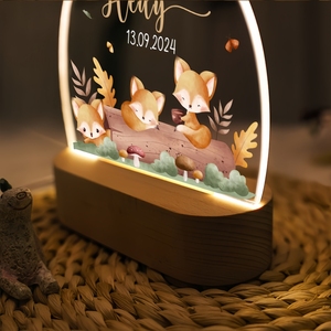Wooden Square Base <b>Night</b> <b>Light</b> Custom Baby Name Gift Kids Bedside Lamp Newborn & Baptism Gift for Boy Girl LED Dimmable - Product Image 3