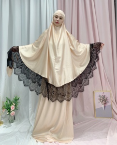 <span class=keywords><strong>2022</strong></span> nuovo kaftano in raso Dubai 2 pezzi abito islamico Abaya con pizzo tradizionale musulmano abbigliamento e accessori <span class=keywords><strong>per</strong></span> la preghiera - Product Image 5