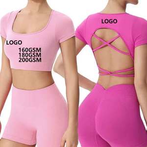<span class=keywords><strong>T</strong></span>-shirt de yoga léger et doux comme du beurre, coupe ajustée, respirant, manches courtes, hauts courts sans dos pour femmes, hauts d'entraînement à fort impact - Product Image 1
