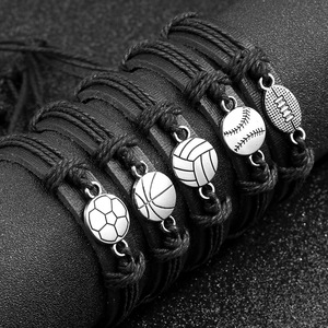 Leather Bracelet Sports <b>Ball</b> Charms Basketball <b>Baseball</b> Soccer Softball Vintage Unisex Jewelry Gift Accessory - Product Image 2