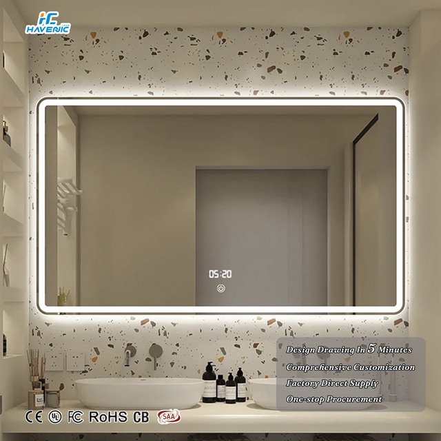 Wall Mounted Touch Sensor Dimmable Backlit Makeup Vanity Frameless Bathroom Anti-Fog Smart Mirror Led Bathroom Mirror