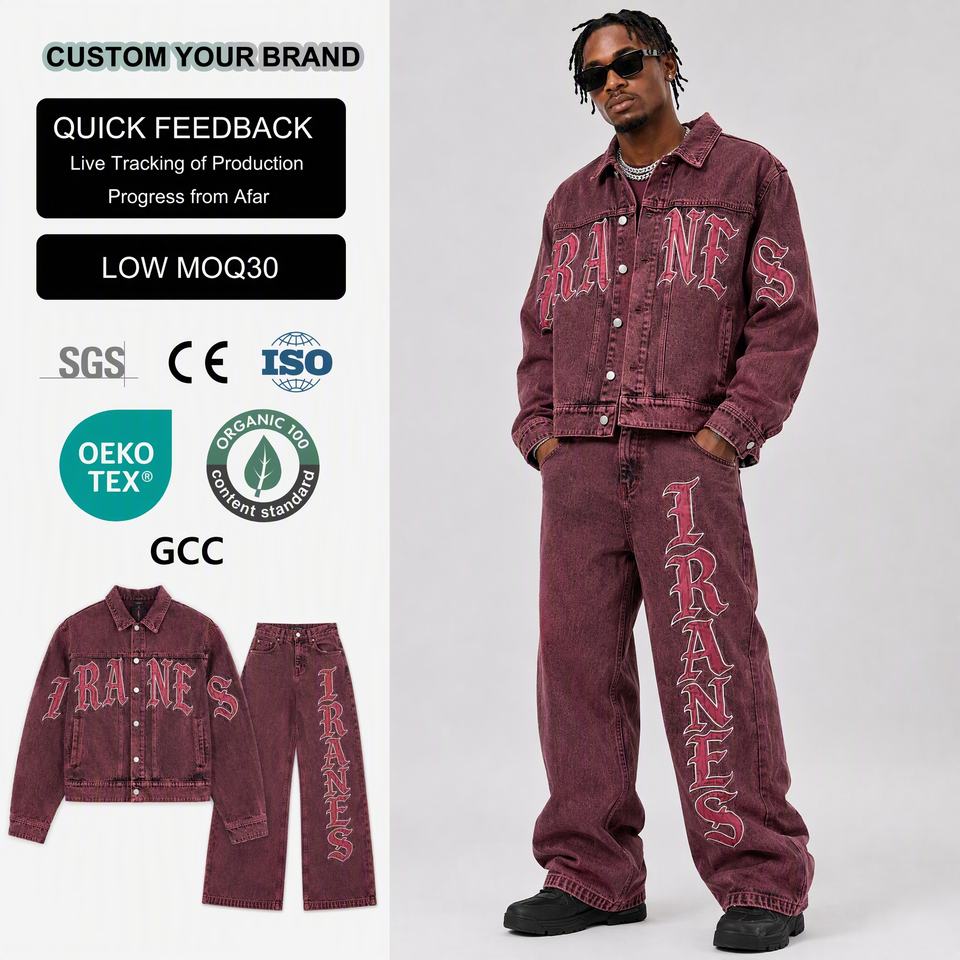 Mens Heavyweight 600gsm Cotton Acid Wash Jacket Pants Set Letter ...