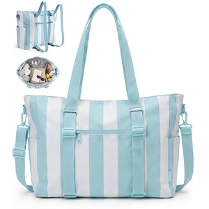 Bolsa de Playa Personalizada con Logotipo, Gran Capacidad, Estilo Minimalista a Rayas, Bolsa de Viaje de Fin de Semana, Bolso Multifuncional - Product Image 1