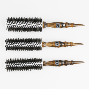 Brosse à cheveux ronde en nylon et poils de sanglier pour coiffeurs, salon de coiffure, brosse à cheveux pour la beauté et le coiffage, en bois, 3 tailles - Product Image 3