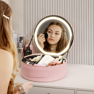 Fashion Trend <strong>Makeup</strong> <strong>Bag</strong> Large Capacity Travel Cosmetic Case Waterproof Portable Round <strong>Makeup</strong> Organizer Case <strong>with</strong> Led <strong>Mirror</strong> - Product Image 1