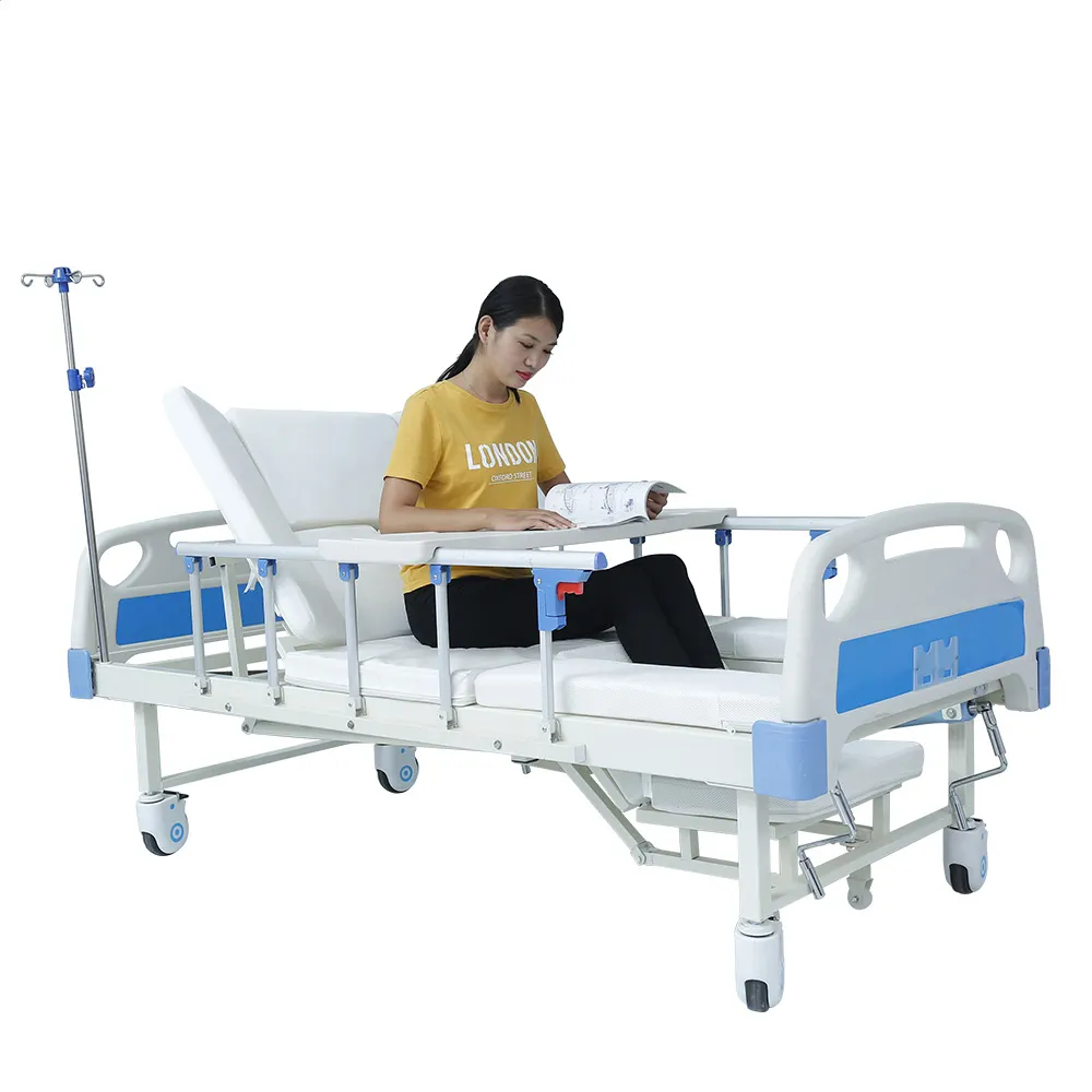 two-function manual medical nursing care hospital bed with 3 cranks