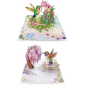 Carte de vœux 3D pop-up pour la fête des mères, en papier découpé, motif fleur et colibri, cadeau avec vernis mat - Product Image 1