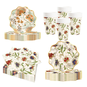 DAMAI Nuevo Juego de Platos de Papel para Fiesta de Té con Diseño de Flores Onduladas Color Marrón Claro, Personalizado - Product Image 1