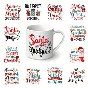 Feliz Navidad 16oz Frascos de vidrio UV para DTF Cup Wraps Impermeable Resistente a los arañazos Calcomanías festivas Papel de transferencia autoadhesivo - Product Image 2