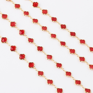Elegante Cadena de Eslabones de Trébol <span class=keywords><strong>Esmaltado</strong></span> Rojo 3+1, Chapada en Oro de 14K, <span class=keywords><strong>para</strong></span> Fabricación de Joyería DIY, Collares y Pulseras Permanentes - Product Image 5