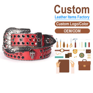 Cinturón de Cuero PU Ancho Estilo Punk con Calavera de Diamantes de Imitación y Hebilla de Aleación – Venta Caliente, OEM ODM Directo de Fábrica - Product Image 1
