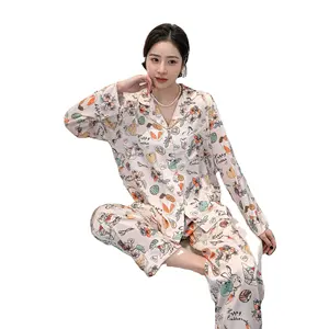 Frühling Sommer Damen Kunstseide Polyester Pyjama Sets Sexy Homewear Damen Casual Luxus Pyjamas Dünne Pyjamas Weibliche Nachtwäsche