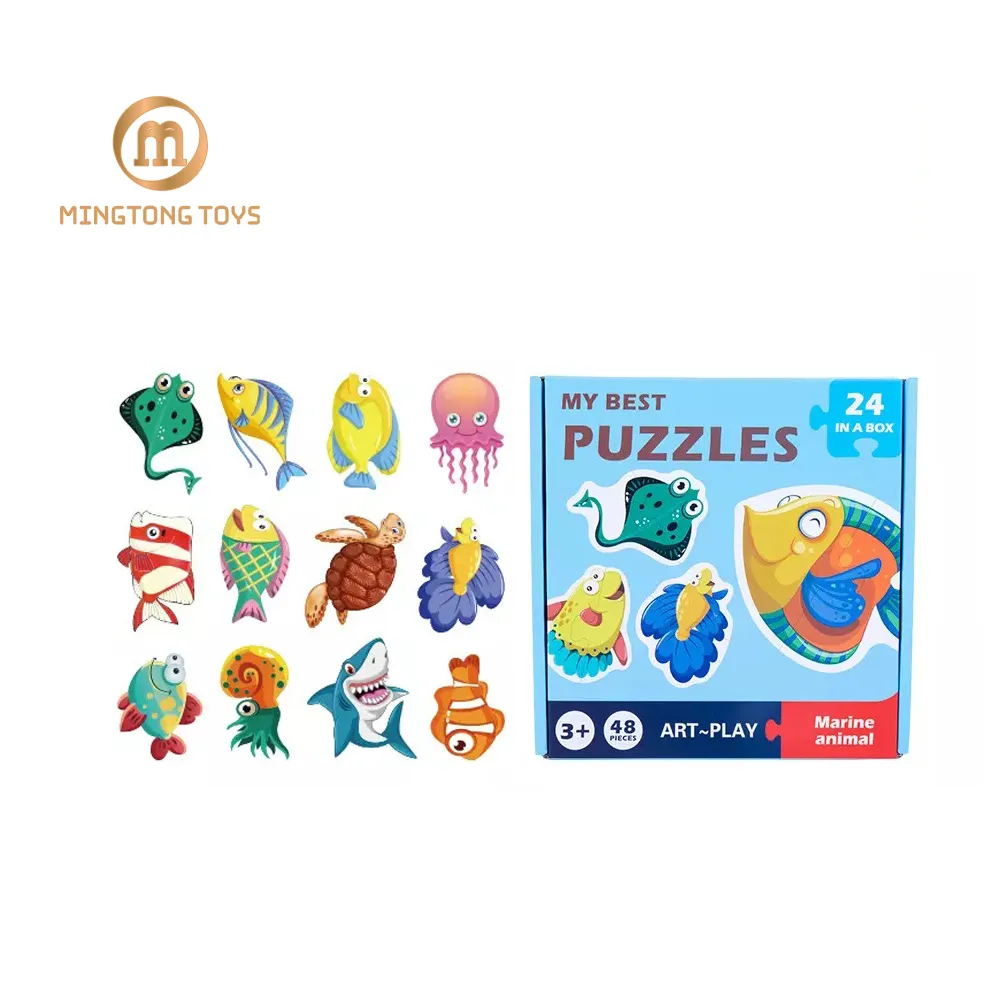 Grosir Kotak Hadiah Mainan Anak-anak Papan Permainan Kartun Ikan Bentuk Laut Tema Mini Kayu Hewan Jigsaw Puzzle