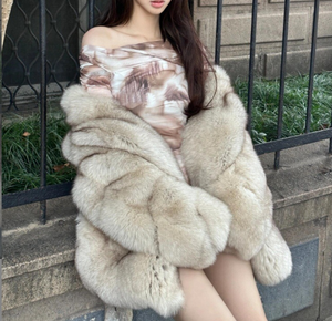 2026年セクシー冬カジュアルフェイクファー女性用Vネックシングルボタンルーズフィット長袖カーディガンロングウィンターヌードコート - Product Image 4