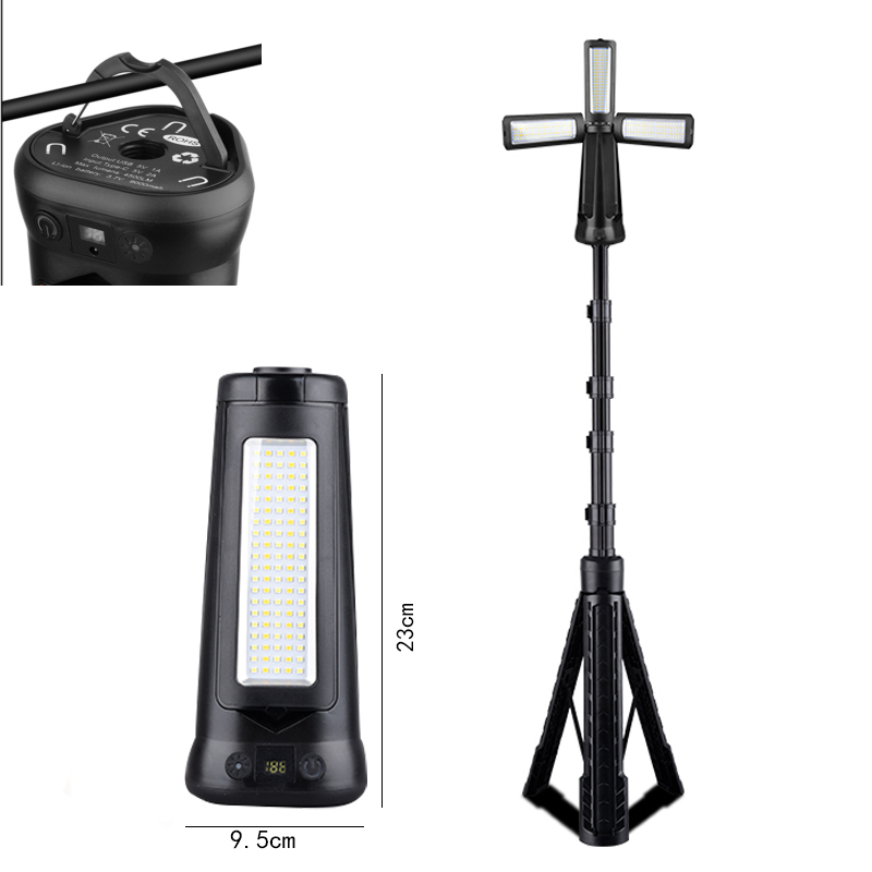 Three-page Camping Light, Rechargeable Work Light with Foldable Tripod Stand, Outdoor Emergency Light Suitable for Car Repair