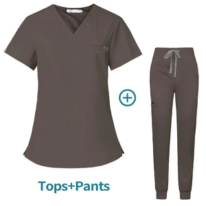 Medical Woven Surgery Workwear V-Neck Unisex <b>Scrub</b> <b>Top</b> Short Sleeve Twist Neckline Needle-Detecting In-Stock for Hospitals - Product Image 1