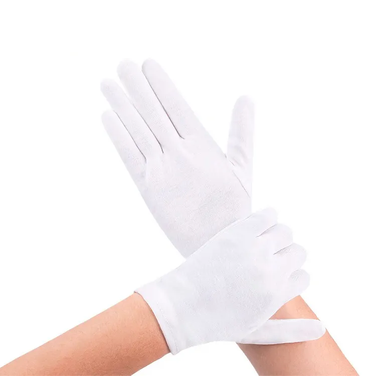 ถุงมือขบวนพาเหรดผ้าฝ้ายสีขาวสำหรับงานจราจรแบบเป็นทางการพร้อมกระดุมข้อมือ100%