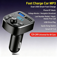 Chargeur de voiture double USB F56 4.8A, émetteur-récepteur FM Bluetooth 5.0, appels mains libres, charge rapide, adaptateur de chargeur de téléphone pour voiture