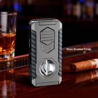 Briquet à gaz rechargeable multifonction 5-en-1 coupe-vent pour cigares, avec coupe-cigare, aiguille et support