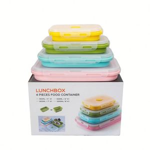 <b>Kitchen</b> Leftover Meal <b>Box</b> Stacking Silicone Bento Lunch <b>Box</b> Collapsible Silicone Food <b>Storage</b> Container with Lids & Vent - Product Image 2