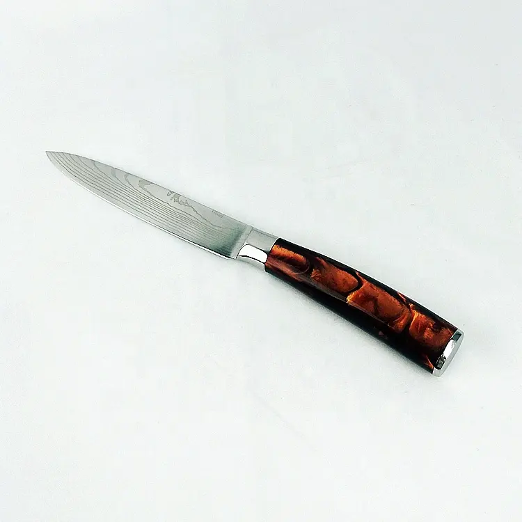 forged handle with laser damascus pattern blade 5" utility knife kichen knife for meat vegetable and fruit