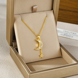 Modisches Design Quadratische Zirkon-Mond-und-Stern-Quasten-Halskette für Damen, Luxuriöser Hochwertiger Choker - Product Image 1