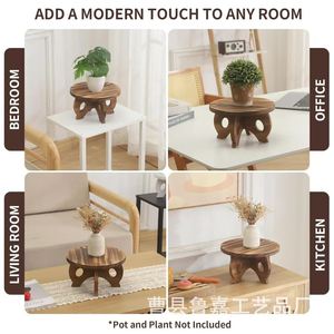 Base de madera para macetas, soporte redondo para plantas de escritorio, expositor de madera maciza para uso decorativo en interiores - Product Image 5