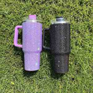 40Oz Rhinestone Tumbler <b>Insulated</b> With Handle and Straw Stainless Steel Water Bottle Travel Coffee <b>Mug</b> - Product Image 4