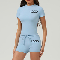 D-2504-2 femmes Slim Fit Sports Yoga Vêtements Ensemble Solide Couleur Sentiment T-Shirt Fitness Shorts Respectueux De La Peau Extensible pour