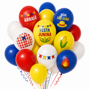 Ballons en latex imprimés Festa Junina Sao <span class=keywords><strong>Joao</strong></span> Arraia à motif écossais pour la décoration de fête du festival de juin brésilien - Product Image 1