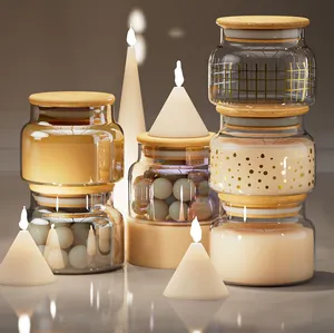 Barattoli di candela di vetro di lusso personalizzati esclusivi di alta qualità da 10 once per la produzione di candele con coperchi