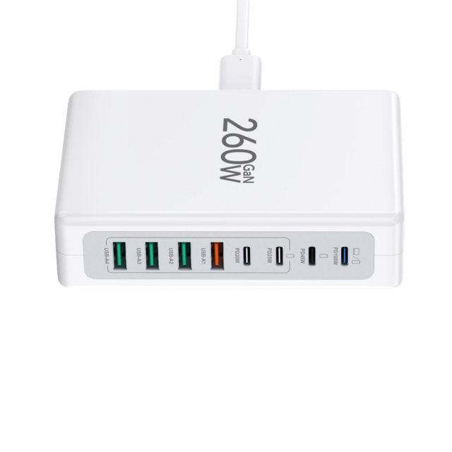 260W USB C Charger Block, GaN USB 8-Port Fast Charging Station Hub, QC 4.0 Fast Charging Cube+PD 100W 65W C Laptop Charger