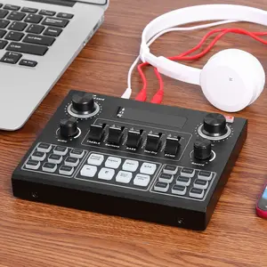 Venta al por mayor Mini canal de música RGB tarjeta de sonido paquete USB Audio interfaz grabación vocal condensador micrófono cambiador de voz Mezclador