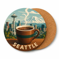 Sous-verre en MDF souvenir de voyage de Seattle avec base en liège, imprimé sur mesure paysage urbain, sous-verre pour boissons en gros pour boutique de cadeaux