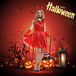 할로윈 성인 사악한 악마 코스프레 의상 가장 무도회 파티 마법사 의상 빛나는 붉은 악마 담 - Product Image 2