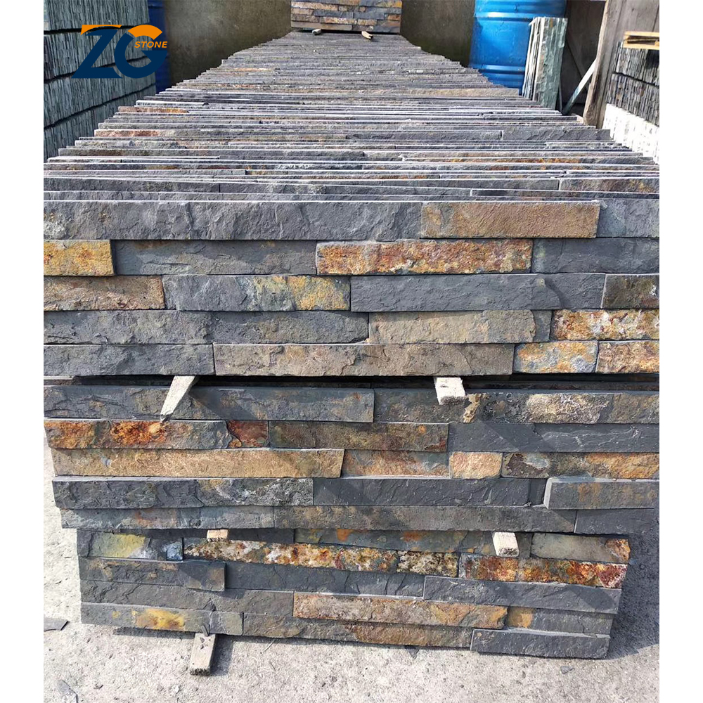ZGSTONE, натуральный ландшафтный камень, стеновые панели, облицовка, культурный камень, грубый край, ржавый сланцовый цементный камень