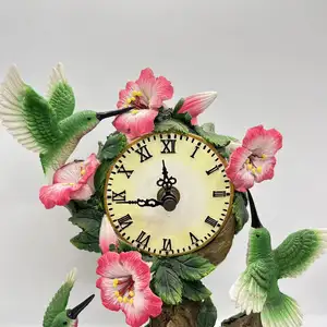 Resin Trumpet Flower Hummingbird Clock Decoration