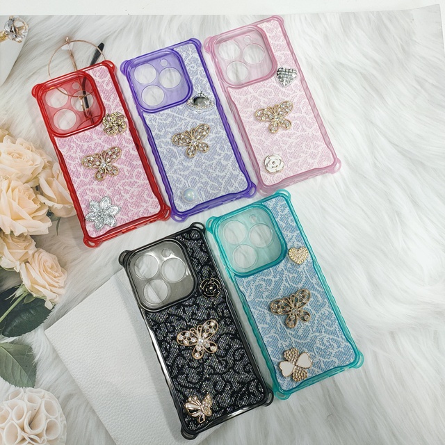 Highly Fashionable Luxury Rhinestone Butterfly for SHV43 Aquos Sense 2 3 5 Case with Bow Tie Chain Detail and Heart Shape Design