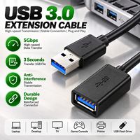 Kabel Ekstensi USB 3.0 5Gbps Konektor Berlapis Emas Jalinan Nilon Logam 0.5M hingga 5M Garansi 12 Bulan untuk PC Scanner Kamera