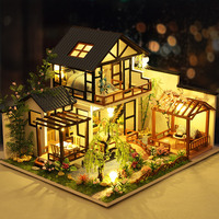 Kit de Nook de lecture en bois assemblé à la main, modèle Willow Ancient Courtyard Mini Villa, maison de poupée miniature DIY, décoration de bureau