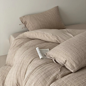 Sang trọng màu be bông ba gạc tất cả các mùa Quilt <span class=keywords><strong>Jacquard</strong></span> thoải mái bộ đồ giường đặt làm mát giường Duvet cover Set - Product Image 3