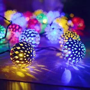 Hot 20 50 LED Fairy Lights Metal Moroccan Ball Led String Light Solar Operated For Holiday Christmas Wedding Party Decorations