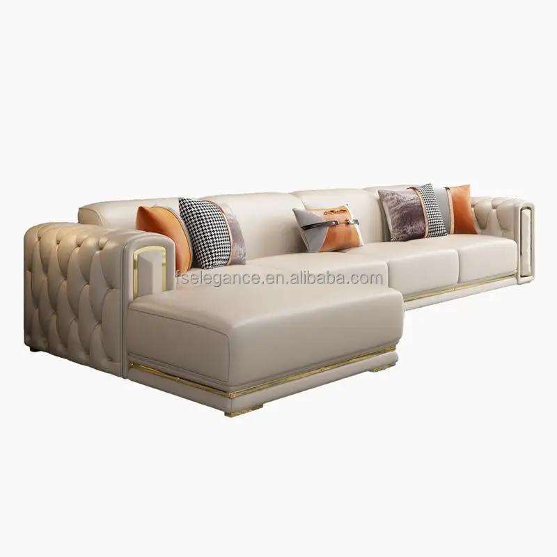 elegance cowhide leather fittings love tela para bedroom furniture L design large corner sofa table living room