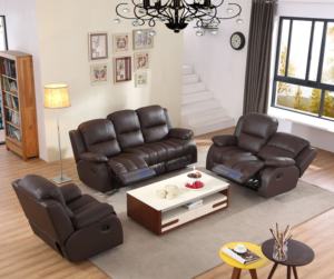 Moderno y Lujoso Conjunto de Sofá Reclinable de Cuero Genuino con Función de Masaje Extensible, Eléctrico, Seccional de Tres Asientos, con Control Remoto - Product Image 4