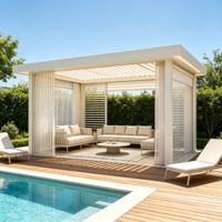 Maßgefertigte Intelligente Motorisierte Bioklimatische Aluminium-Pergola mit Verstellbarem Lamellendach, Wasserdicht, für Außenbereich, Terrasse, Garten, Villa, 3x4 mit LED-Beleuchtung