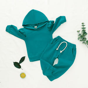 Ensemble de vêtements pour filles style explosion : sweat à capuche couleur unie avec manches en dentelle + pantalon, ensemble deux pièces pour enfants - Product Image 3